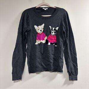J. Crew Charcoal Sweater with Frenchie Dog Design